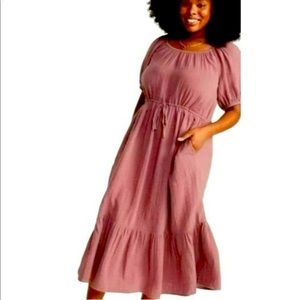 NWT Old Navy Quartzite Puff Sleeve Scoop Neck Waisted Defined Midi Dress 3X